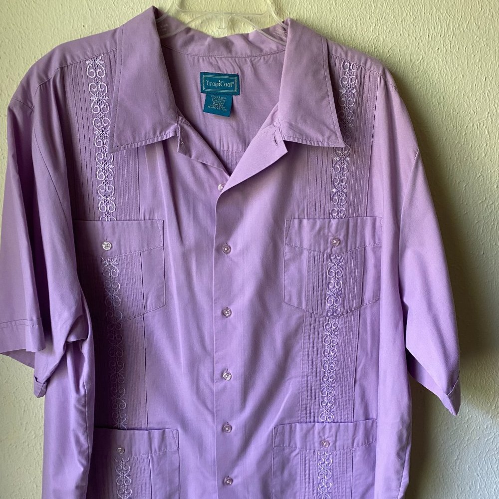 TropiCool Lavender Purple Embroidered Cuban Cigar Button Top Shirt size 2XL
